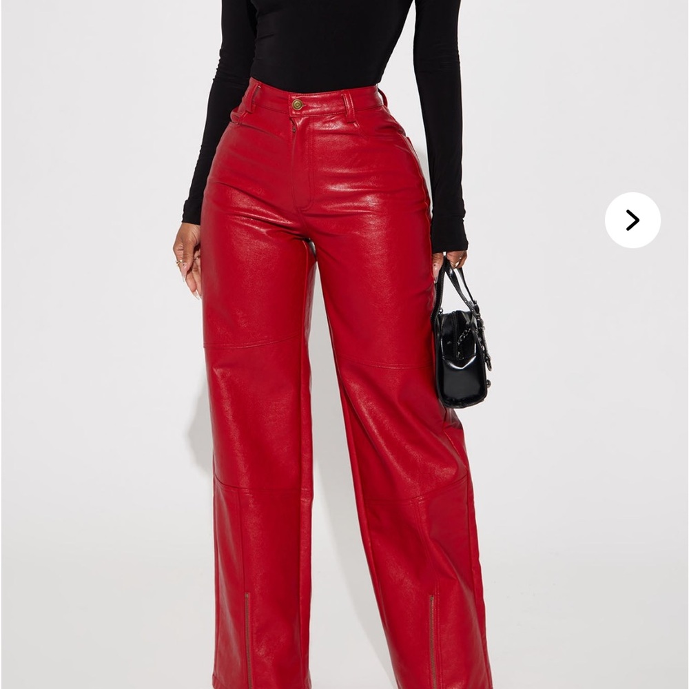 Fashion Nova Red Wide Leg Pants High-Waisted Statement